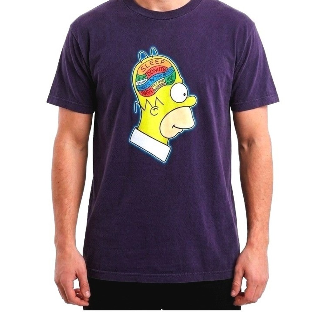 Rare Vtg 2000s The Simpsons Homer Brain Map T-Shirt‎ Navy Blue Delta Tag M -